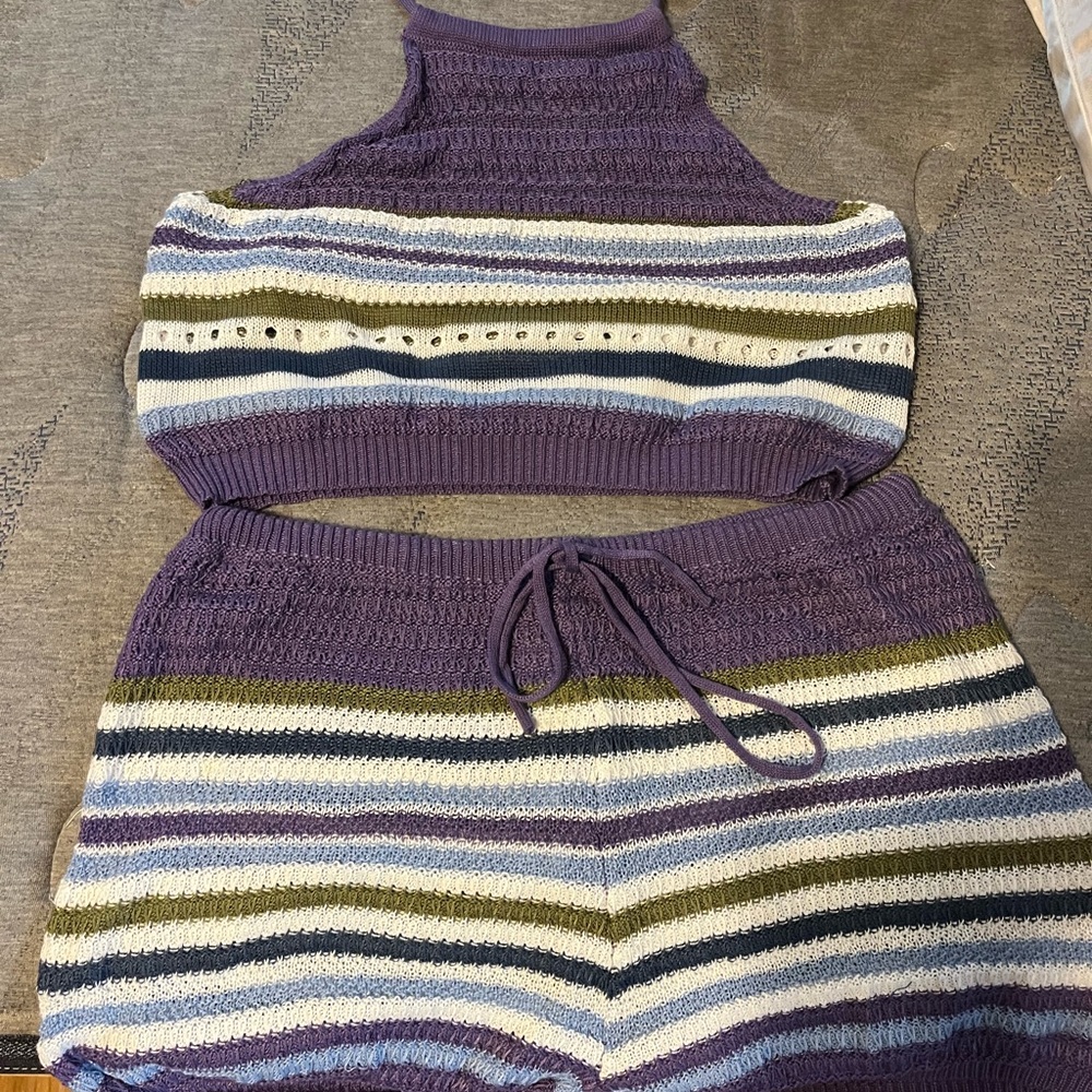 SHEIN Purple Striped Knit Set